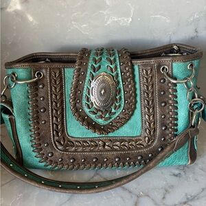 Stylish Turquoise and Brown Women's Bag